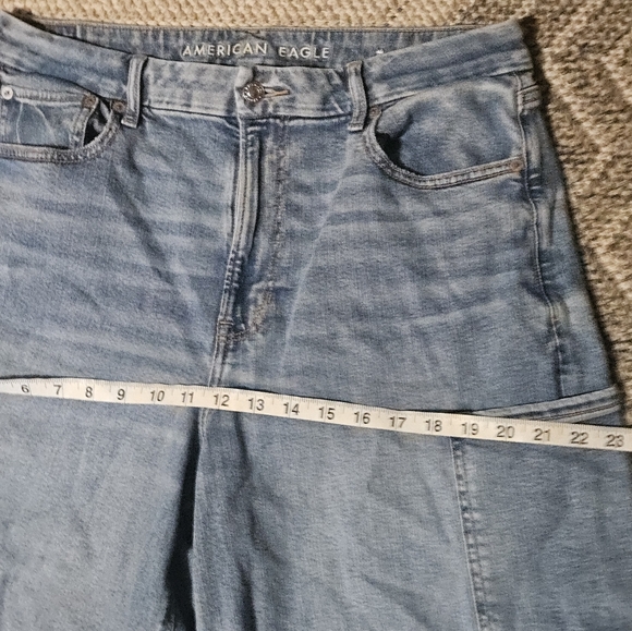 American Eagle Curvy Super High Rise Baggy Wide Leg Women's Blue Cargo Jeans 14 - Picture 9 of 16